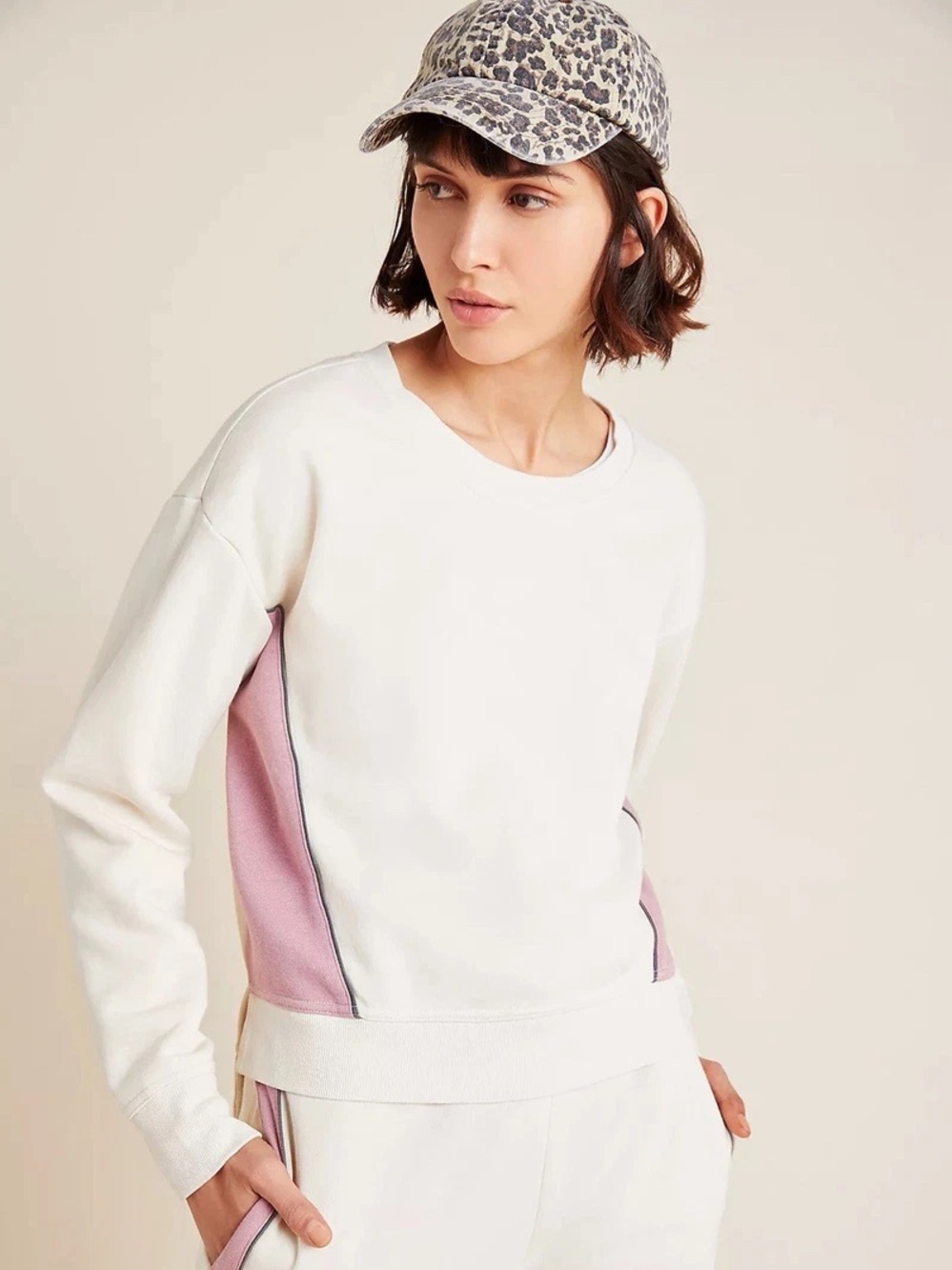 ANTHROPOLOGIE Saturday Sunday Sweatshirt Colorblock Pink White Crewneck Fleece S